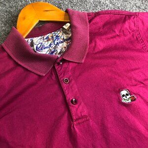 Robert Graham Polo Shirt Mens Medium Red Short Sleeve Classic Fit Skull Preppy